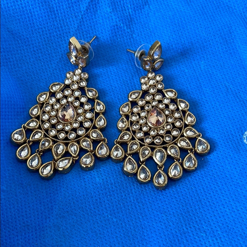 Gold Kundan Teardrop Dangle Earrings - Women Jewelry